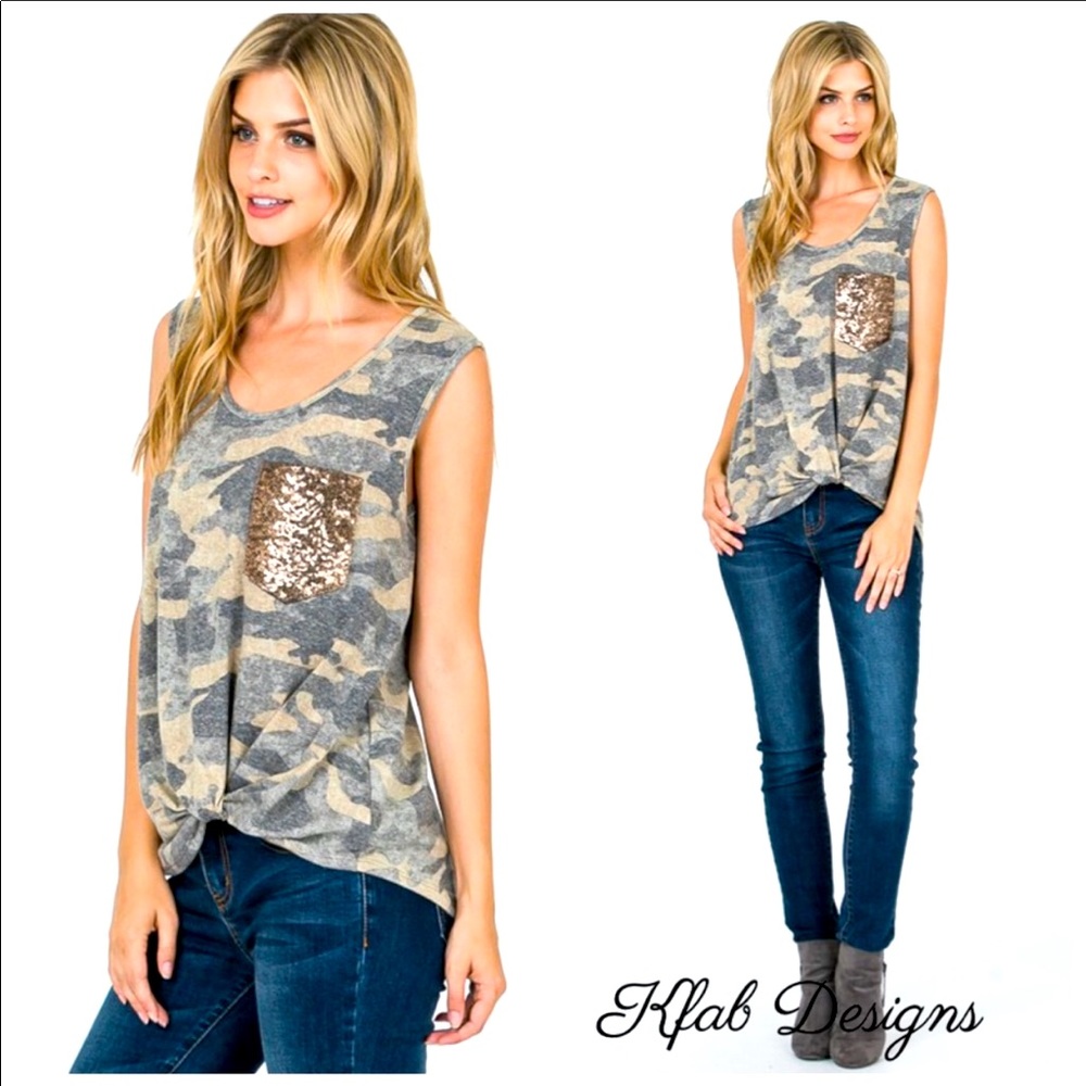 B2Gorgeous💚Sequin pocket  camo top4OMG casual top